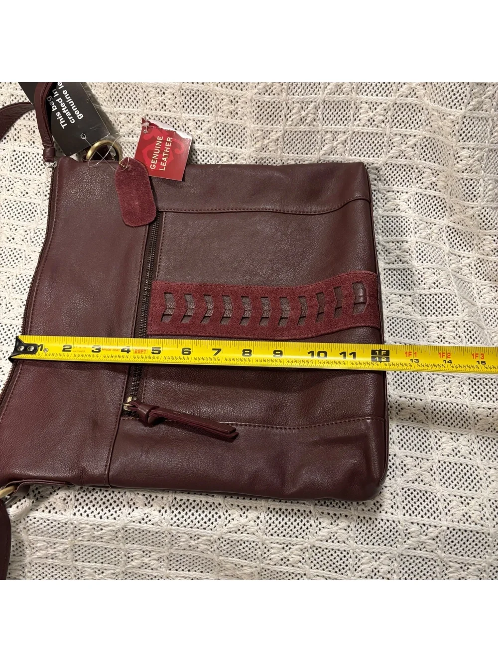 NWT Leather Burgundy Crossbody Bag with Adjustable Strap Plus Size Friendly